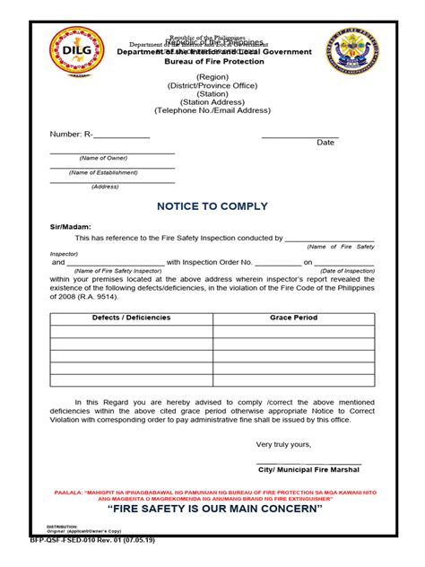 fsed forms|Notice to Comply with Fire Safety Deficiencies .